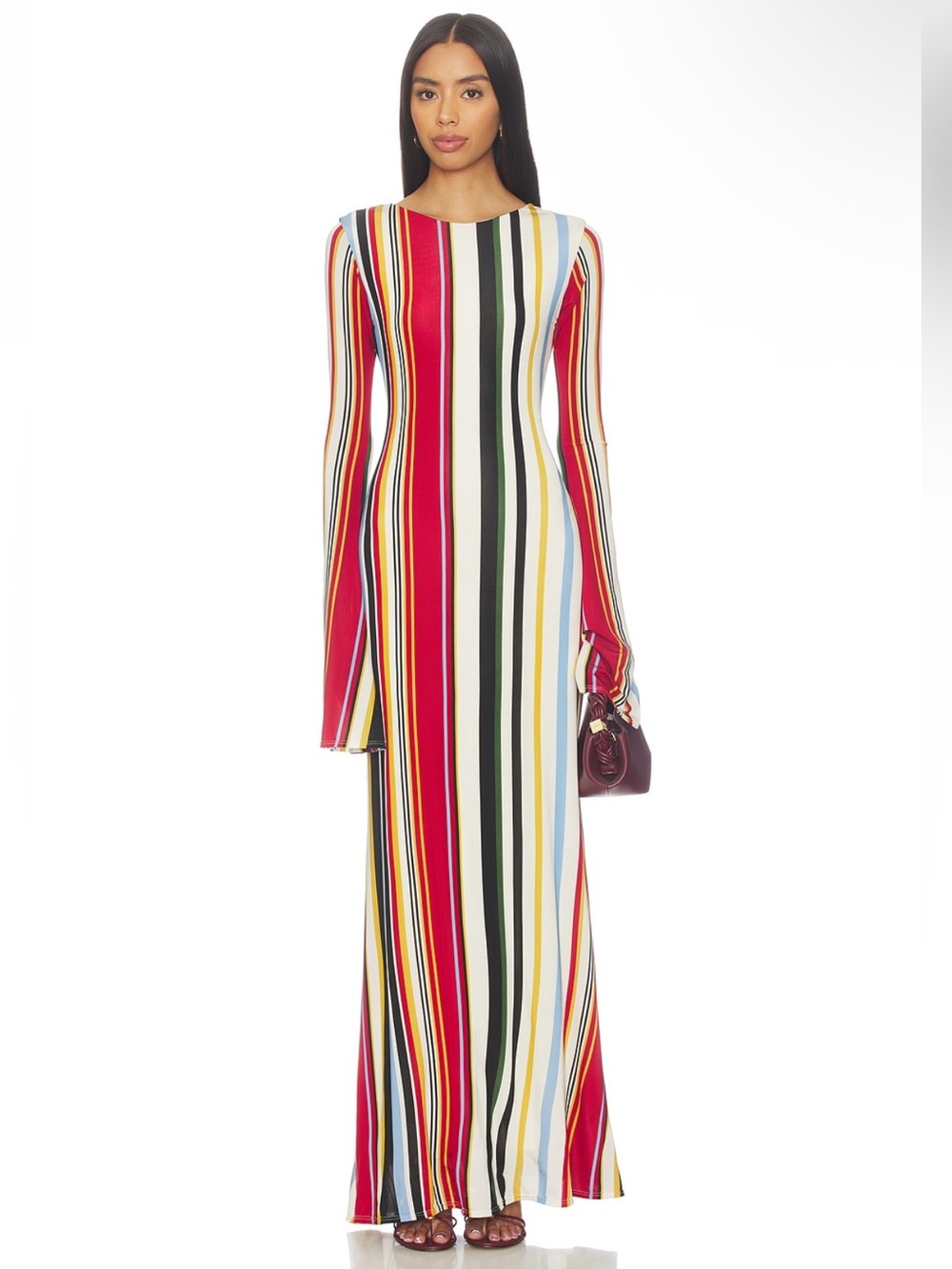 Cala De La Cruz Amay Long Sleeve Multicolor Vertical Striped Maxi Dress Small